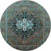 Round Oriental Light Blue Industrial Rug, urb1198lblu