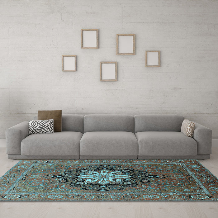 Machine Washable Oriental Light Blue Industrial Rug in a Living Room, wshurb1198lblu