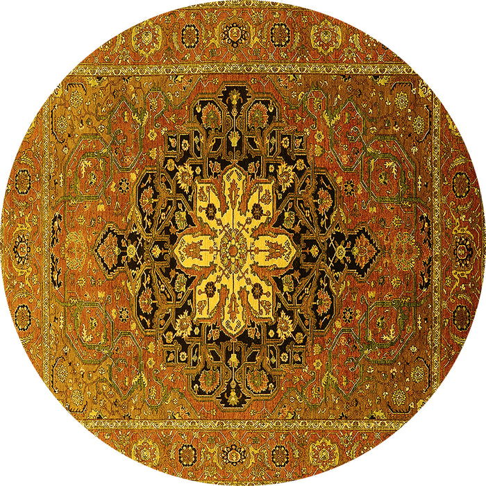 Round Machine Washable Oriental Yellow Industrial Rug, wshurb1198yw
