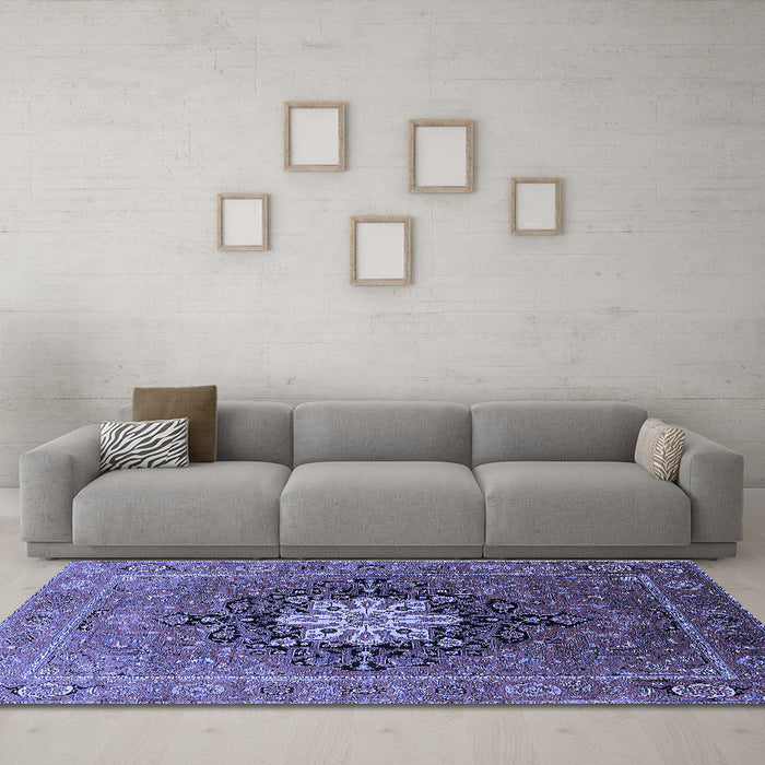 Machine Washable Oriental Blue Industrial Rug in a Living Room, wshurb1198blu