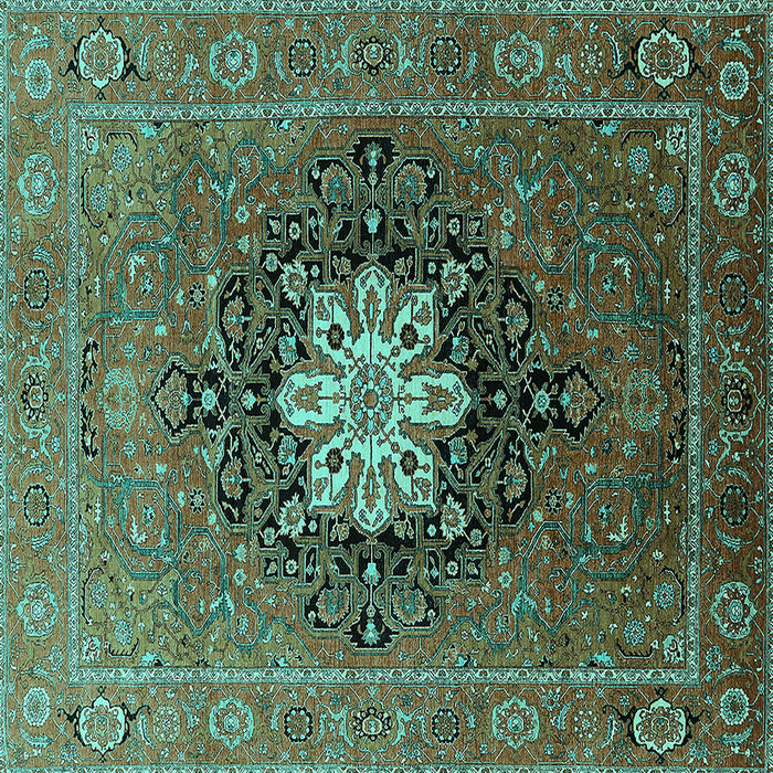 Square Machine Washable Oriental Turquoise Industrial Area Rugs, wshurb1198turq