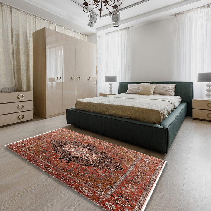 Machine Washable Industrial Modern Light Copper Gold Rug in a Bedroom, wshurb1198