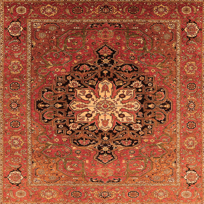 Square Machine Washable Oriental Orange Industrial Area Rugs, wshurb1198org