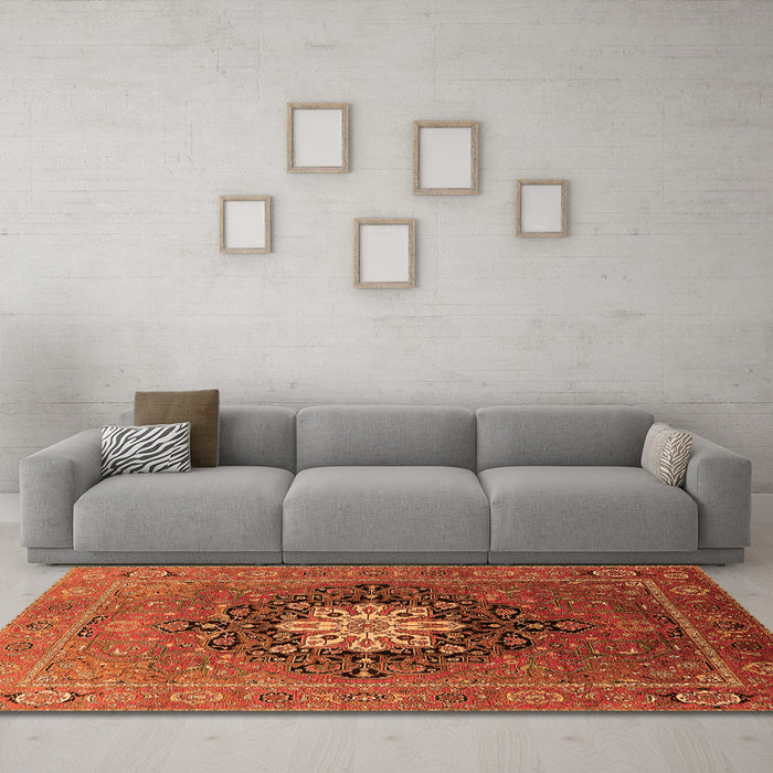 Machine Washable Oriental Orange Industrial Area Rugs in a Living Room, wshurb1198org
