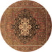 Round Oriental Brown Industrial Rug, urb1198brn