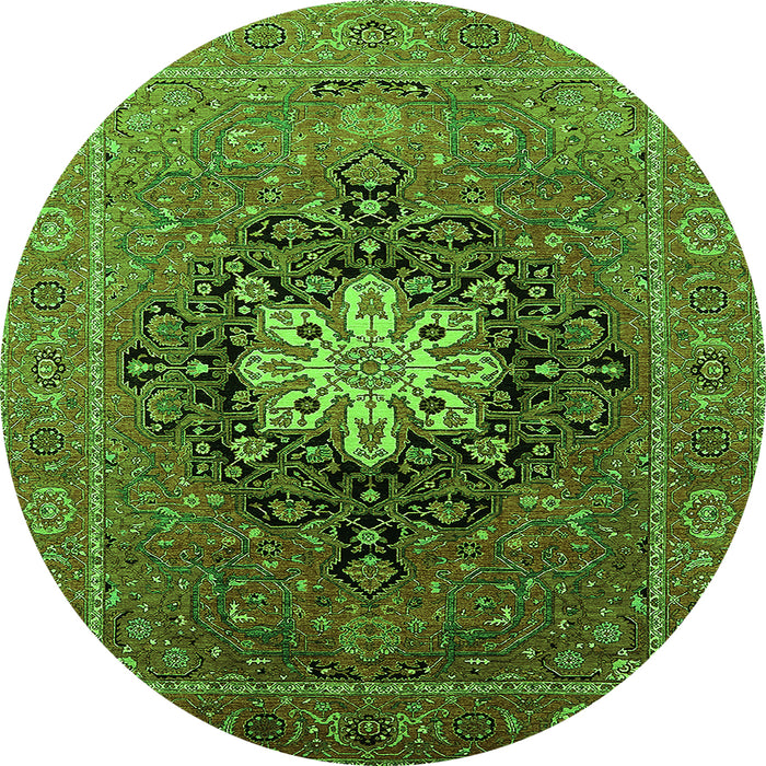 Round Oriental Green Industrial Rug, urb1198grn