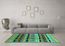 Machine Washable Oriental Turquoise Industrial Area Rugs in a Living Room,, wshurb1200turq