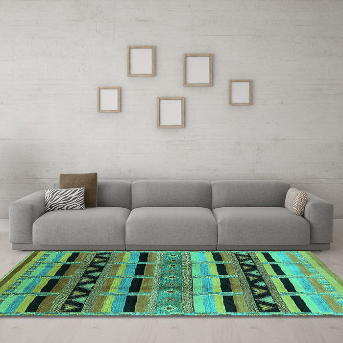 Machine Washable Oriental Turquoise Industrial Area Rugs in a Living Room,, wshurb1200turq