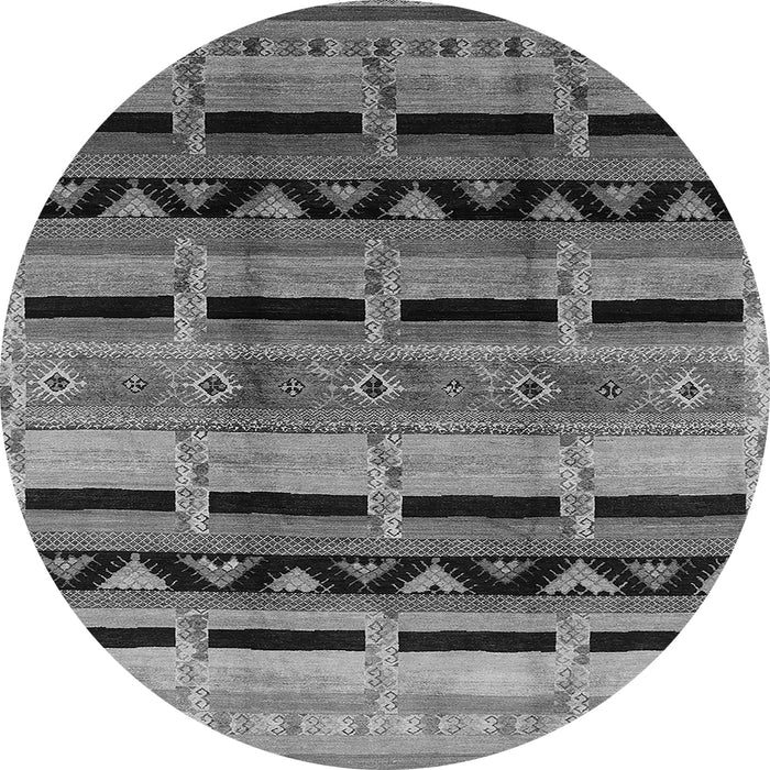 Round Machine Washable Oriental Gray Industrial Rug, wshurb1200gry