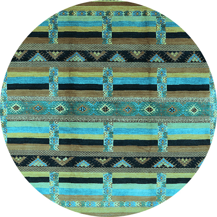 Round Machine Washable Oriental Light Blue Industrial Rug, wshurb1200lblu