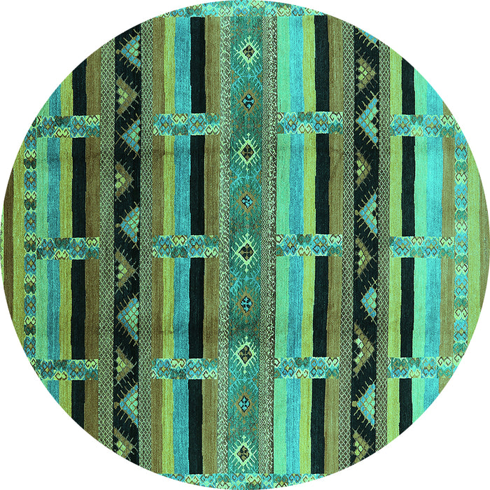Round Machine Washable Oriental Turquoise Industrial Area Rugs, wshurb1200turq