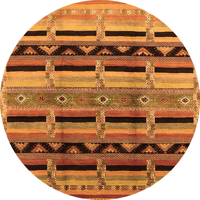 Round Machine Washable Oriental Orange Industrial Area Rugs, wshurb1200org