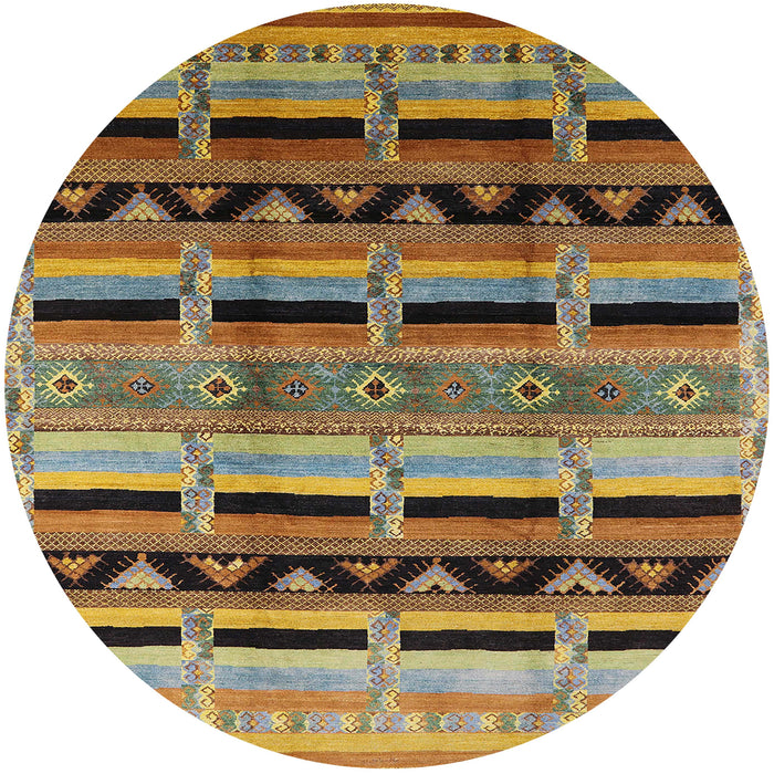 Round Mid-Century Modern Copper Green Oriental Rug, urb1200
