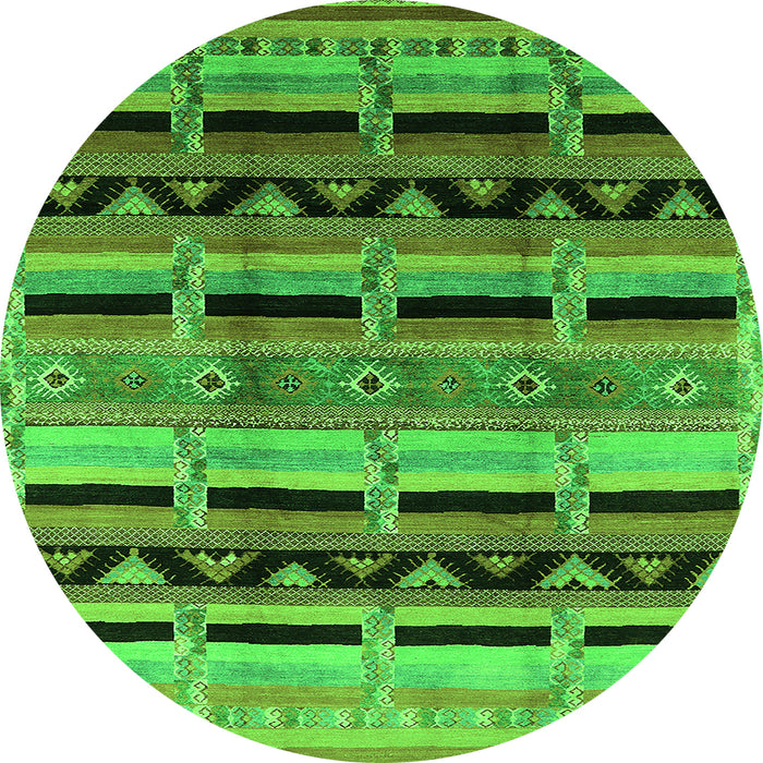 Round Machine Washable Oriental Green Industrial Area Rugs, wshurb1200grn
