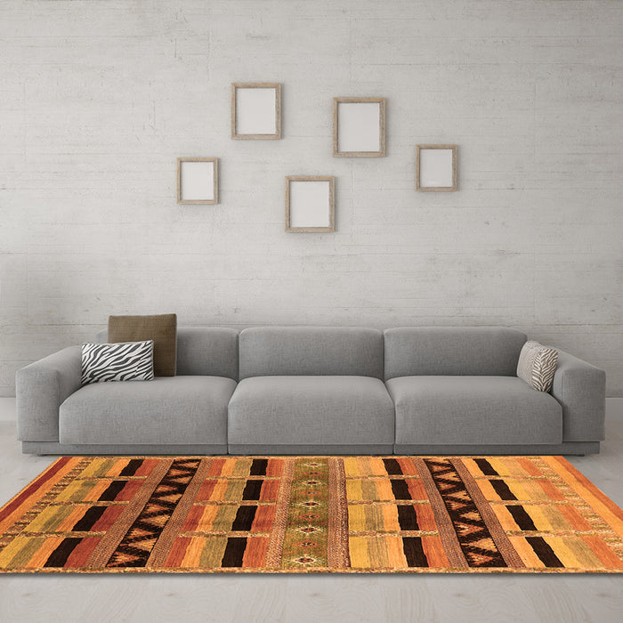 Machine Washable Oriental Orange Industrial Area Rugs in a Living Room, wshurb1200org