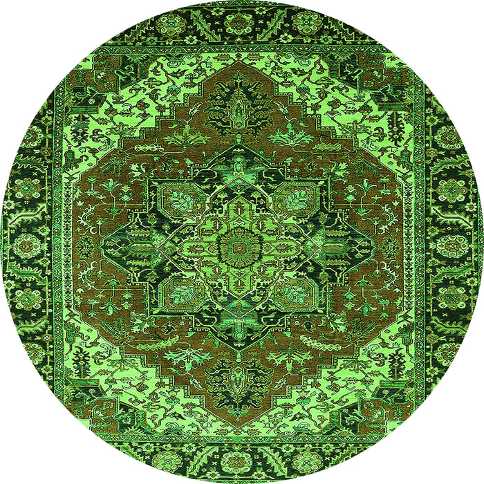Round Persian Green Traditional Rug, urb1201grn