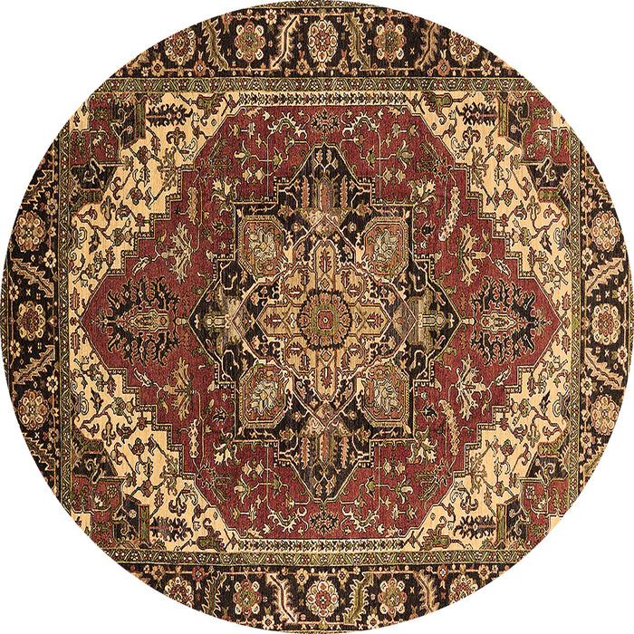 Round Persian Brown Traditional Rug, urb1201brn