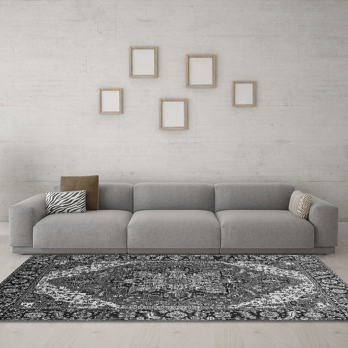 Machine Washable Persian Gray Traditional Rug in a Living Room,, wshurb1201gry