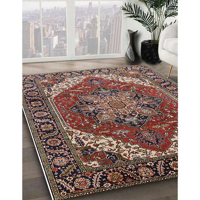 Mid-Century Modern Camel Brown Persian Rug in Family Room, urb1201