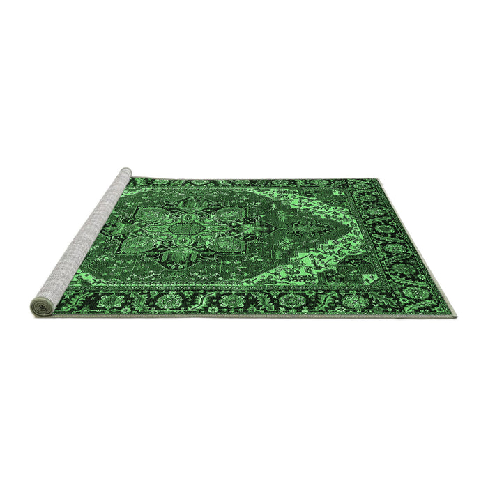 Sideview of Machine Washable Persian Emerald Green Traditional Area Rugs, wshurb1201emgrn