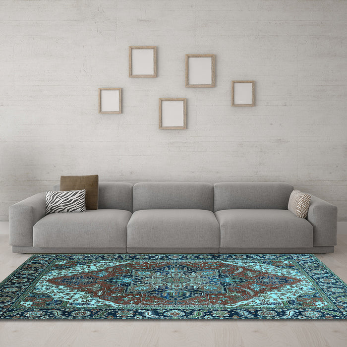 Machine Washable Persian Light Blue Traditional Rug in a Living Room, wshurb1201lblu