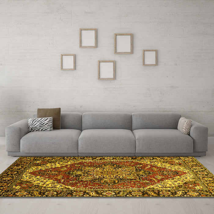 Machine Washable Persian Yellow Traditional Rug in a Living Room, wshurb1201yw