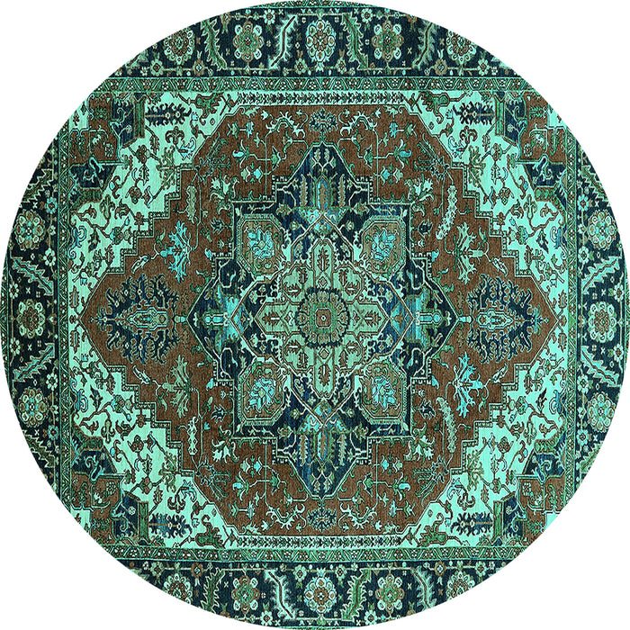 Round Persian Turquoise Traditional Rug, urb1201turq