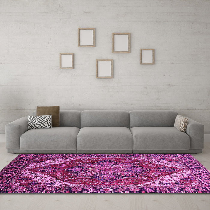 Machine Washable Persian Pink Traditional Rug in a Living Room, wshurb1201pnk