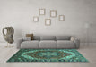 Machine Washable Persian Turquoise Traditional Area Rugs in a Living Room,, wshurb1201turq