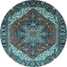 Round Machine Washable Persian Light Blue Traditional Rug, wshurb1201lblu