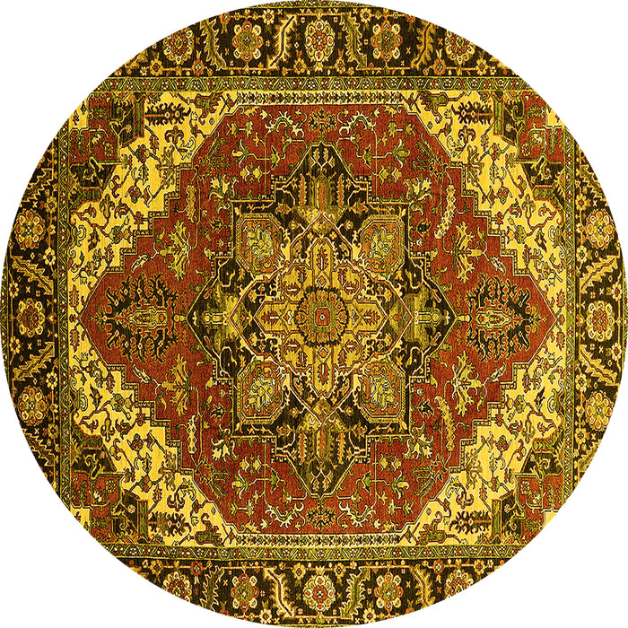 Round Persian Yellow Traditional Rug, urb1201yw
