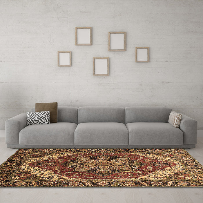 Machine Washable Persian Brown Traditional Rug in a Living Room,, wshurb1201brn