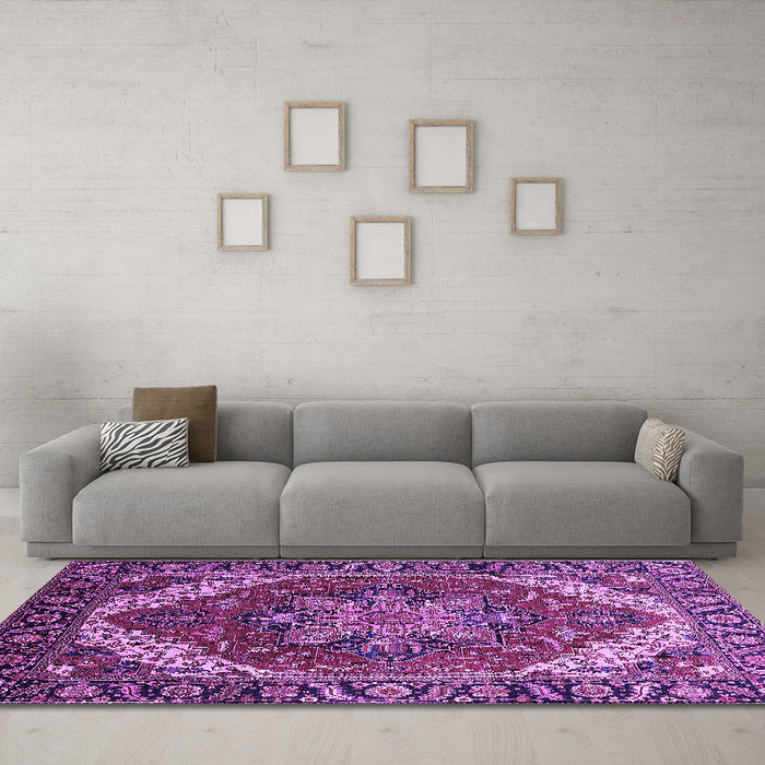 Machine Washable Persian Purple Traditional Area Rugs in a Living Room, wshurb1201pur