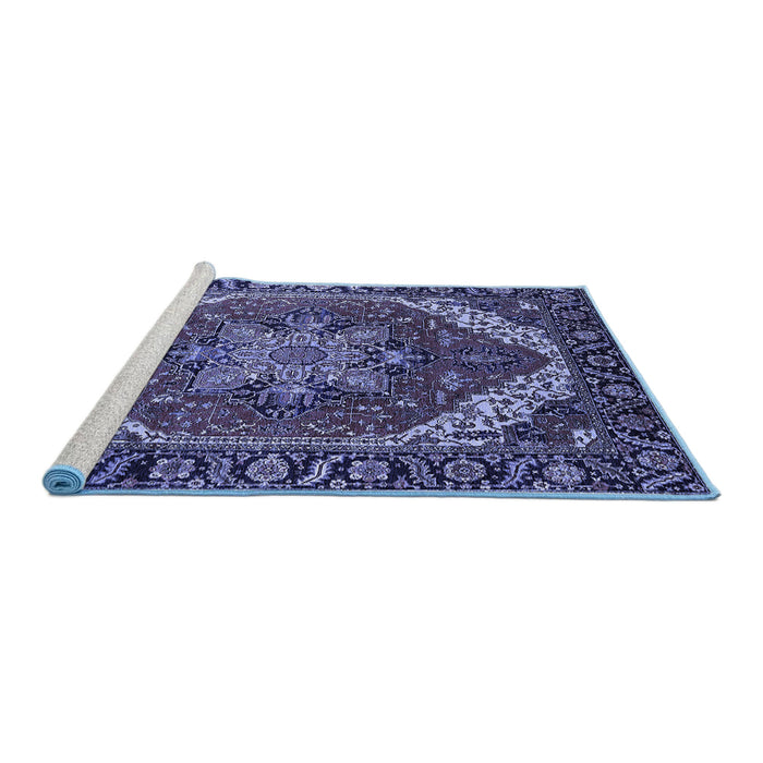 Sideview of Machine Washable Persian Blue Traditional Rug, wshurb1201blu