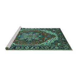 Sideview of Machine Washable Persian Turquoise Traditional Area Rugs, wshurb1201turq