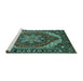 Sideview of Machine Washable Persian Turquoise Traditional Area Rugs, wshurb1201turq