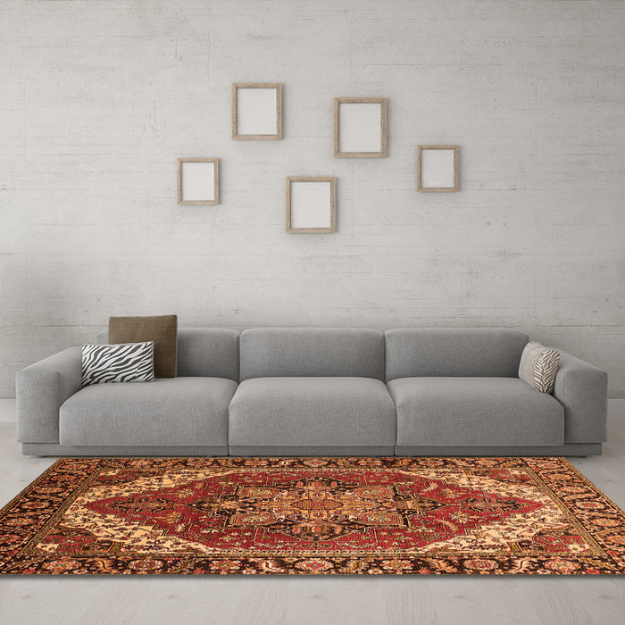 Machine Washable Persian Orange Traditional Area Rugs in a Living Room, wshurb1201org