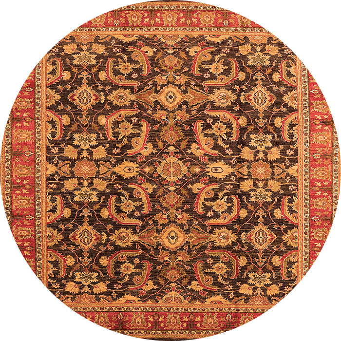 Round Machine Washable Oriental Orange Industrial Area Rugs, wshurb1202org