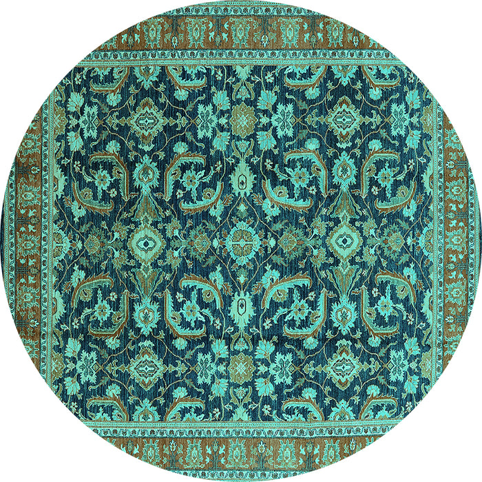 Round Machine Washable Oriental Turquoise Industrial Area Rugs, wshurb1202turq