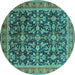 Round Machine Washable Oriental Turquoise Industrial Area Rugs, wshurb1202turq