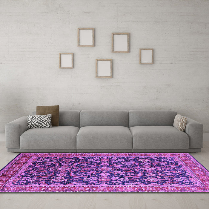 Machine Washable Oriental Purple Industrial Area Rugs in a Living Room, wshurb1202pur