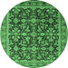 Round Machine Washable Oriental Emerald Green Industrial Area Rugs, wshurb1202emgrn