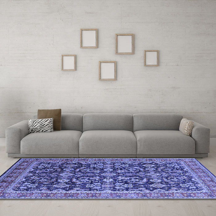 Machine Washable Oriental Blue Industrial Rug in a Living Room, wshurb1202blu