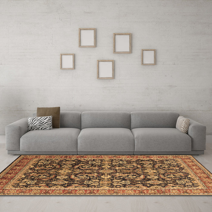 Machine Washable Oriental Brown Industrial Rug in a Living Room,, wshurb1202brn
