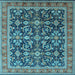 Square Machine Washable Oriental Light Blue Industrial Rug, wshurb1202lblu