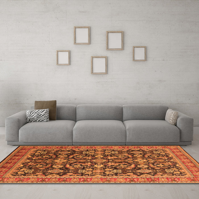 Machine Washable Oriental Orange Industrial Area Rugs in a Living Room, wshurb1202org