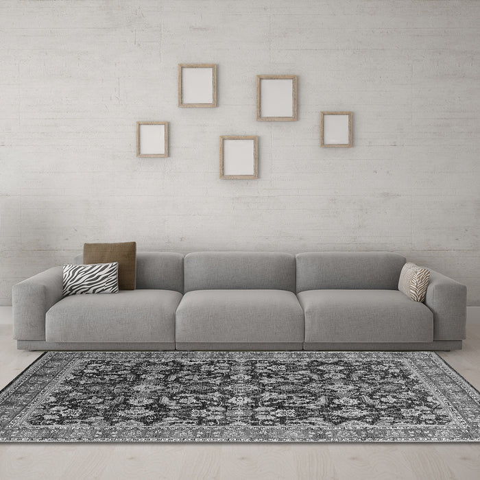 Machine Washable Oriental Gray Industrial Rug in a Living Room,, wshurb1202gry