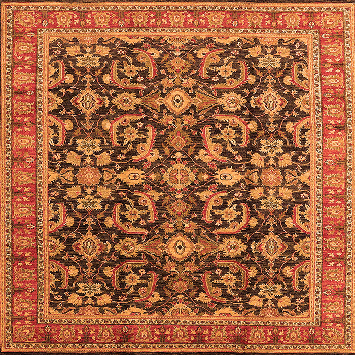 Square Machine Washable Oriental Orange Industrial Area Rugs, wshurb1202org