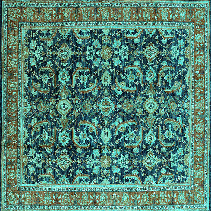Square Machine Washable Oriental Turquoise Industrial Area Rugs, wshurb1202turq