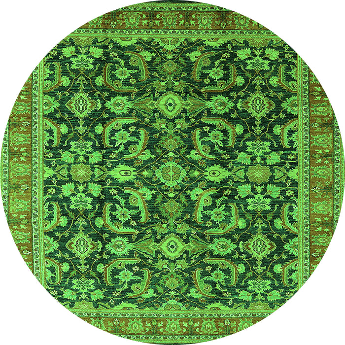 Round Machine Washable Oriental Green Industrial Area Rugs, wshurb1202grn